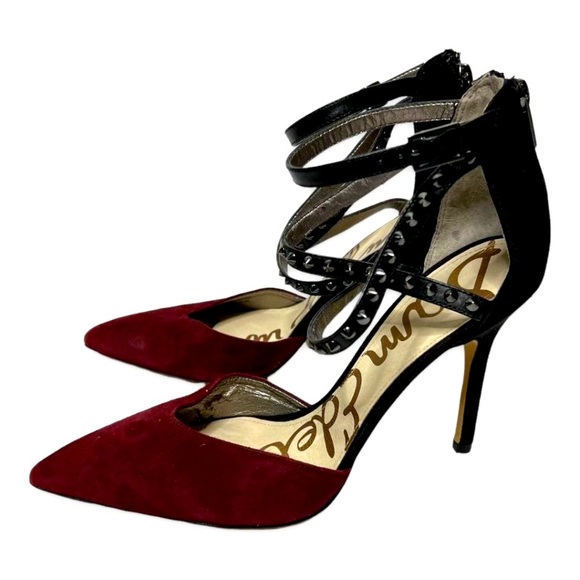 Sam Edelman Darla suede two tone burgundy and black studded pointed heels, 7.5 - Picture 9 of 12